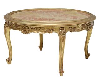 LOUIS XV STYLE GILTWOOD & MARBLE-TOP COFFEE TABLE
