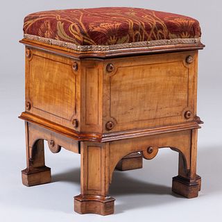 George III Style Inlaid Satinwood and Upholstered Bed Steps and Chamber Pot