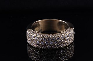 Broad, elegant gold band ring