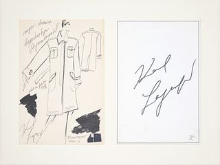 Karl Lagerfeld Signed Fashion Drawing / Collage & Stationery
