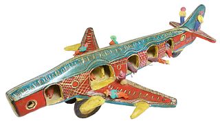 LARGE MEXICAN FOLK ART PAINTED POTTERY AIRPLANE 
