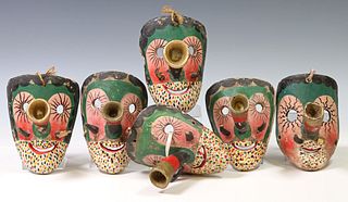 (10) MEXICO FOLK ART CARVED & PAINTED WOOD MASKS