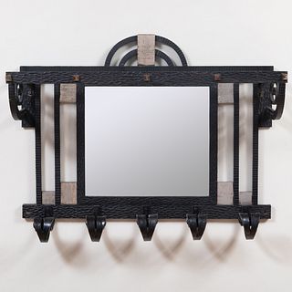 Art Deco Style Hammered Wrought-Iron Hat Rack and Mirror, In the Style of Edgar Brandt