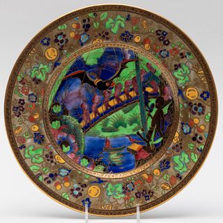 Wedgwood Porcelain Fairyland Lustre Plate in the 'Imps on a Bridge' Pattern