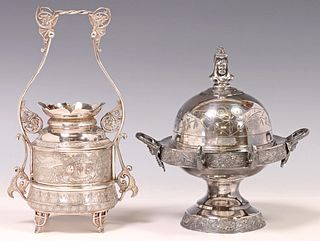 (2) AESTHETIC MOVEMENT SILVERPLATE JEWELRY STAND & BUTTER DISH
