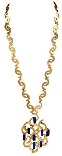 18kt. Gold Fancy Link Lapis Inlay Necklace 