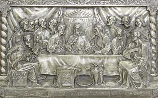 FRAMED SILVER-TONE METAL RELIEF, THE LAST SUPPER