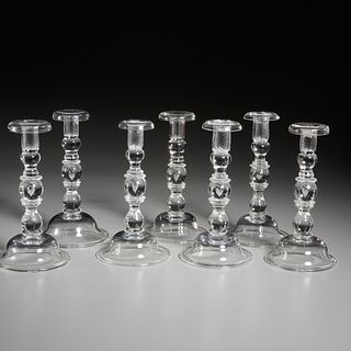 (7) large Steuben glass 'Teardrop' candlesticks