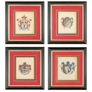 Heraldic crests, (4) watercolors on paper