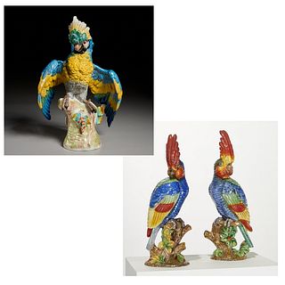 (3) large ceramic parrots