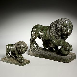 (2) Italian Grand Tour marble 'Medici' lions