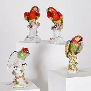 (2) Pairs large Meissen style porcelain parrots