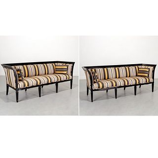 Pair Neo-classical style black lacquered sofas