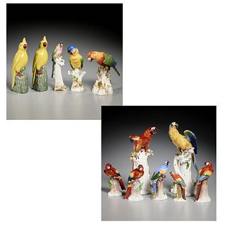 Collection porcelain parrots, incl. Meissen
