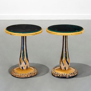 Pair Jungendstil slate, painted wood side tables