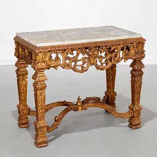 Louis XIV style giltwood marble top console