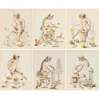 Christophe Castou, set (6) monkey prints, 1959