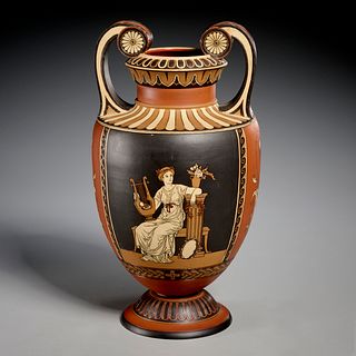 Mettlach Greek Revival ceramic urn