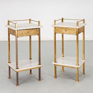 Pair Austrian brass and marble bedside tables