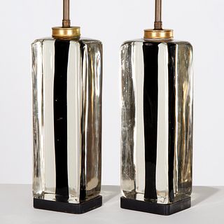 Pair Murano sommerso glass block table lamps