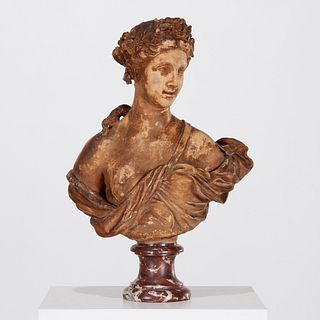 French School, tinted terracotta bust
