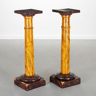 Pair Continental faux marble wood pedestals