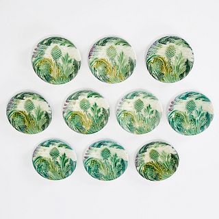 (10) French Art Nouveau majolica asparagus plates
