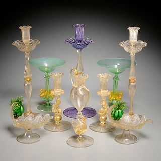 Group Salviati style Murano glass tablewares