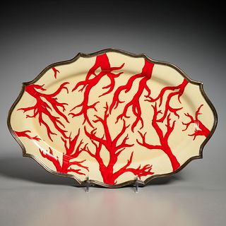 Bespoke 'coral branch' enameled silver plate tray