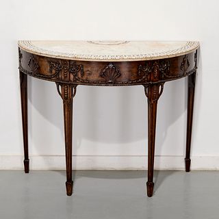 George III style marble top demilune console