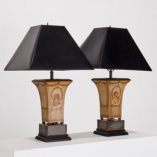 Pair Regency style tole peinte table lamps