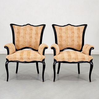 Pair Hollywood Regency lacquer armchairs