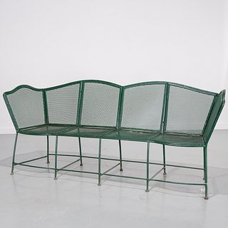 French Mid-Century green painted garden bench