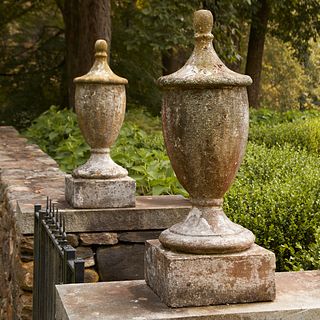Pair large antique stone garden urns