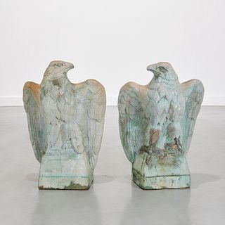 Garden statuary, pair cast stone eagles