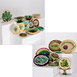 Group Majolica leaf serving pieces & dishes