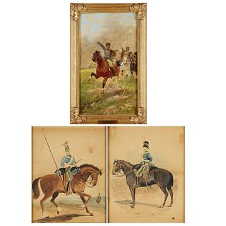 (3) Military portrait paintings, 19th c.