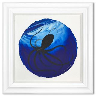Wyland, "Octopus in the deep blue Sea" Framed, Hand Signed Original Painting with Letter of Authenticity.