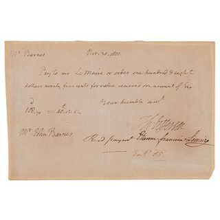 Thomas Jefferson Autograph Letter Signed as President, Paying His White House Butler