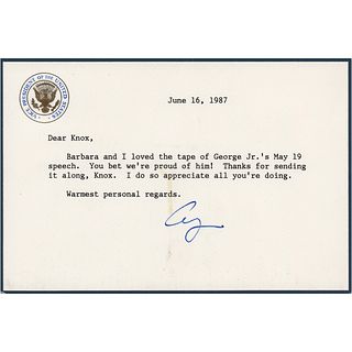 George Bush Typed Letter Signed as Vice President on a Speech by "George Jr."