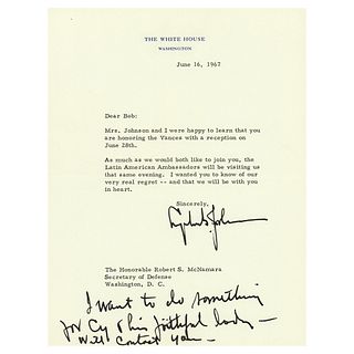 Lyndon B. Johnson Typed Letter Signed as President to Defense Secretary Robert S. McNamara