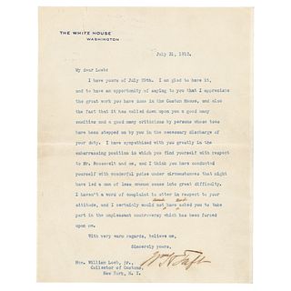 William H. Taft Typed Letter Signed as President on Controversy with Theodore Roosevelt