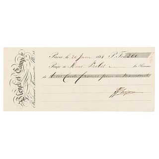 Frederic Chopin Document Signed for the Sale of a Musical Manuscript