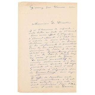 Claude Monet Autograph Letter Signed on Manet&#39;s &#39;Olympia&#39;
