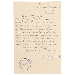 Ludwig Wittgenstein Autograph Letter Signed to Piero Sraffa, Who Inspired the &#39;Philosophical Investigations&#39;