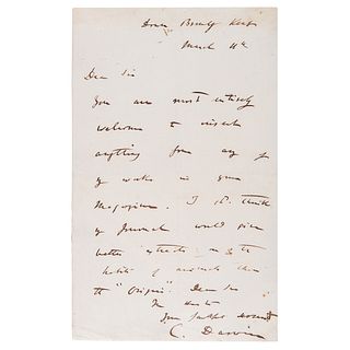 Charles Darwin Autograph Letter Signed on &#39;On the Origin of Species&#39; and &#39;Voyage of the Beagle&#39;