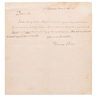 Thomas Paine Autograph Letter Signed - Likely to President Jefferson