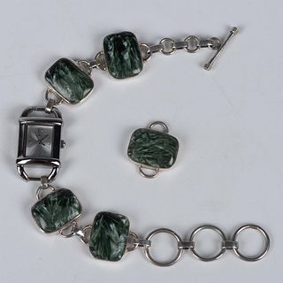 Beautiful Sterling Silver and Green Seraphinite Timex Watch