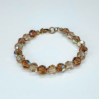 Vintage Earth-Gold Tone Crystal Bead Bracelet