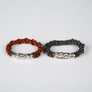 Pair of Vintage Signed Sterling Silver Silk Rope Bracelets